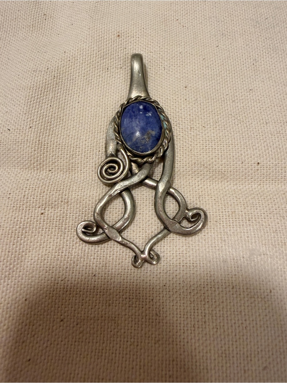 Handcrafted Silver-Tone Pendant with Blue Stone